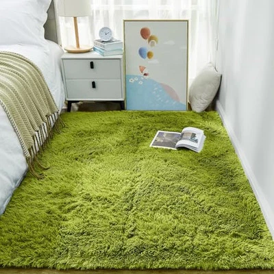  Alfombras de césped verde para dormitorio, alfombra esponjosa peluda 3x5, felpa peluda difusa  Foto 1 de 4