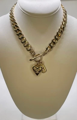 Vintage Juicy Couture Chunky Gold Tone Puffy Heart J Charm 16" Necklace In Box - Image 1 of 4