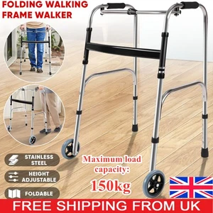 Folding Walking Frame Walker w/ Wheel Lightweight Adjustable Support for Older - Picture 1 of 22