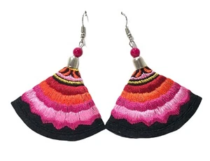 "Colorful Boho Fabric Earrings - Perfect for Summer-Unique and Eye-Catching - Picture 1 of 4