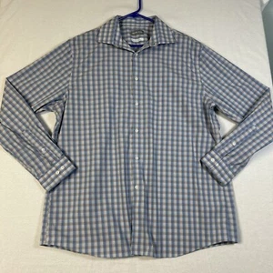 Michael Kohrs Long Sleeve Mens Shirt Regular Fit 17 34/35 Blue White Plaid Large - Picture 1 of 9