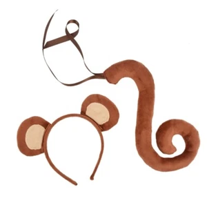 Animal Monkey Costume Set Plush Monkey Ears Headband Tail Halloween Cosplay Prop - Picture 1 of 8
