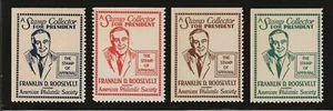 FRANKLIN D ROOSEVELT - STAMP COLLECTOR FOR PRESIDENT - COMPLETE SET OF 4 STAMPS - Picture 1 of 1