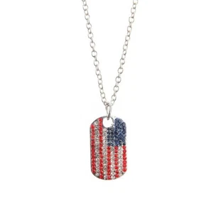 Cubic Zirconia American Flag Dog Tag Necklace - Picture 1 of 3