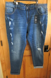 CHIC DENIM SIZE 22 HARLEY MID RISE CROP JEANS BLUE DISTRESSED GRAPHICS 5 POCKET - Picture 1 of 8