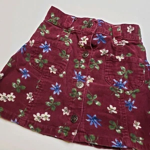 Corduroy Girls Floral Button Down Pocket Skirt Size 2T Maroon Blue White - Picture 1 of 7