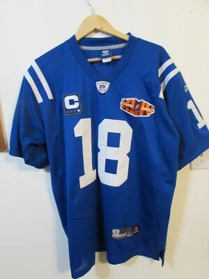 Camiseta deportiva Peyton Manning Colts #18 azul auténtica del Super Bowl 54 y parche del capitán Foto 1 de 4