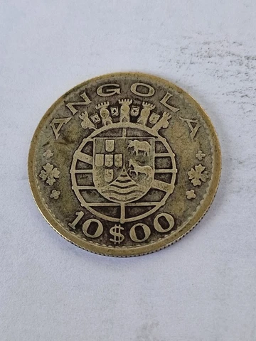 Angola 10 Escudos 1952, Silver, Portuguese Africa Colony Cover