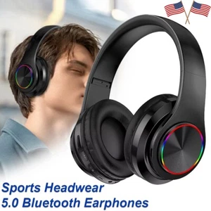 Wireless Bluetooth Headset Stereo Headphone Microphone LED Light Gaming Earphone - Picture 1 of 13