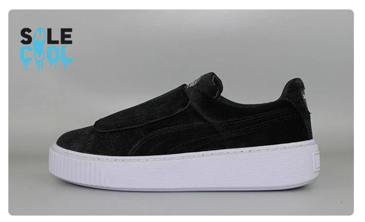 Puma Basket Platform Strap Velvet Rope Black Womens Casual Sneakers 364068-01 - Imagem 1 de 1