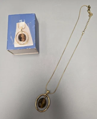 Lia Sophia Tuscan Tiger Eye Pendant Necklace Gold Snake Cable Chain 18" - Image 1 of 4