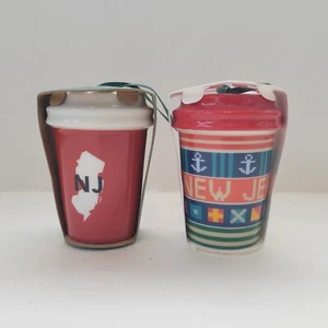 2 Neu mit Etikett Starbucks New Jersey NJ 2016 & 2017 Weihnachtsschmuck Demi Keramiktasse Becher - Bild 1 von 10