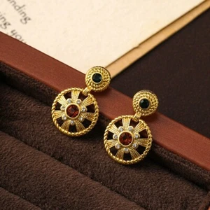 Pendientes calados vintage geométricos girasol para mujer enchapados en oro de 18 quilates de moda - Imagen 1 de 8