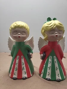 Vintage Ceramic Hand Painted Girl & Boy Angel Figures 8" in Tall - Picture 1 of 12