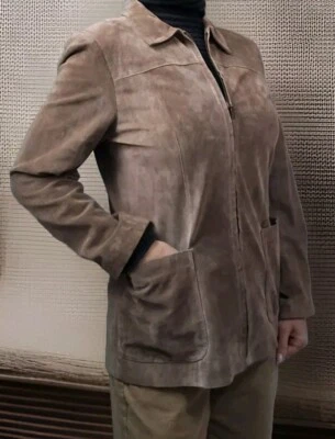 Винтажный 90-х Alfani женщин серо-коричневый замшевый полный молнии блейзер куртка! Размер M отличное состояние  - Изображение 1 из 4