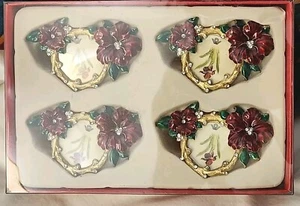 Noble Excellence Napkin Rings Table Placements Gold Flowers & Rhinestones (DG110 - Picture 1 of 3