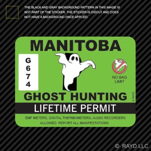 Manitoba Ghost Hunting Permit Sticker Decal Vinyl Canada ghosts paranormal mb - Foto 1 di 1