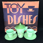 Akro Agate Toy Tea Set Jadeite Green Glass 6 pcs In Original Box From Portugal