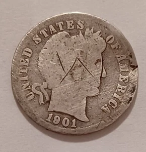 1901-S 90% Silver Liberty "Barber" Head Dime Coin! - Picture 1 of 5