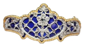 3.90ct Rose Cut Diamond Victorian Look 925 Silver Blue Enamel Wedding Bracelet - Picture 1 of 12