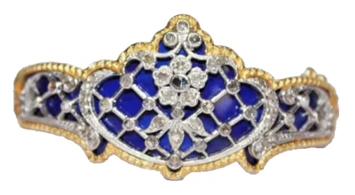 Свадебный браслет с голубой эмалью из серебра 925 пробы с бриллиантами викторианской огранки роза 3,90 карата - Изображение 1 из 4