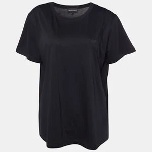 Emporio Armani Black Velour Pattern Cotton Knit T-Shirt L - Picture 1 of 7