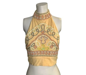 NUEVO CON ETIQUETAS Free People Néctar Halter Crop Top XS Bordado Boho Ecléctico Festival - Imagen 1 de 7