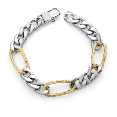 Brazalete de eslabones de acero inoxidable chapado en oro de 14K para hombre de 8,5 pulgadas con cierre de langosta Foto 1 de 4