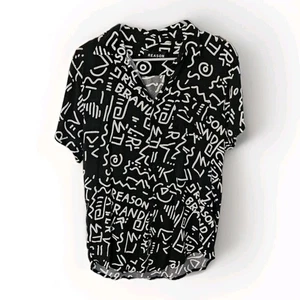 Men's REASON GRAFFITI Black Short Sleeved Shirt Button-Up, 100% Viscose Size M - Picture 1 of 7