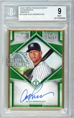Alex Rodriguez 2019 Topps Transcendent Emerald Autograph Card TCA-AR 11/15 BGS 9 - Image 1 of 2