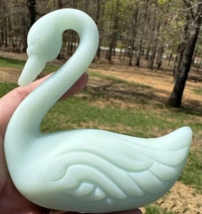 Fenton Blue Satin Custard Glass Swan Figurine Vintage 4" Long x 4”High - Picture 1 of 7