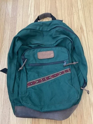 VTG Eastpak Forest Green Leather Bottom Outdoor Backpack 90s Aztec western trim - Image 1 of 4