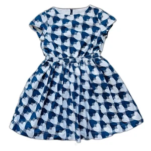 Crewcuts Navy White Short Sleeve Heart Print Dress Size 8 - Picture 1 of 7