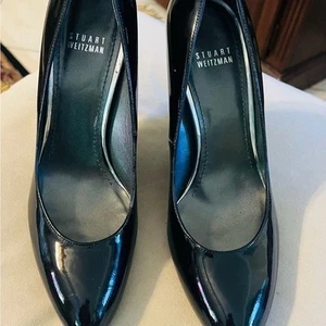 Zapatos Stuart Weitzman charol negro 4,5” tacón de cuña con pedrería - talla 8 M - Imagen 1 de 12