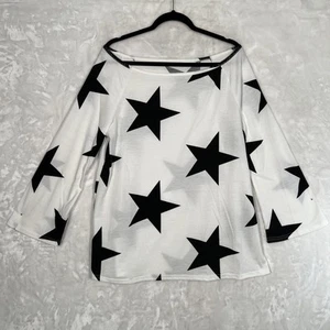 Lg Women's One Off Shoulder Long Sleeve Tee Shirt Top Star Print Pullover Blouse - Picture 1 of 10