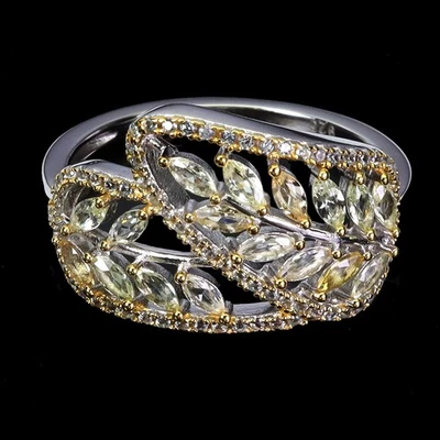 Anillo de plata de ley 925 marquesa zafiro blanco ceilán piedras preciosas joyería talla 7 Foto 1 de 4