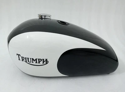 Tanque de gasolina de combustible de aluminio pintado en blanco y negro Triumph T140 + tapa | apto para Foto 1 de 4