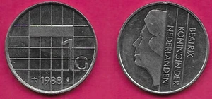 PAÍSES BAJOS 1 GULDEN 1988 UNC REINA BEATRIX, CABEZA IZQUIERDA CON INSCRIPCIÓN VERTICAL - Imagen 1 de 1