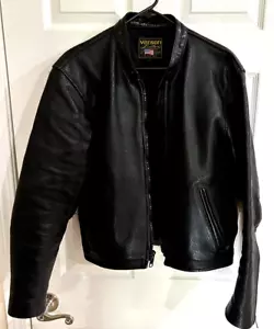 Chaqueta de cuero de motocicleta Vanson Boston para hombre perforada grande negra hecha en EE. UU. - Imagen 1 de 9