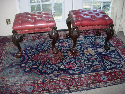 Magnificently Carved Pair of Mahogany Georgian Style Foot Stools Benches 20thC Cover