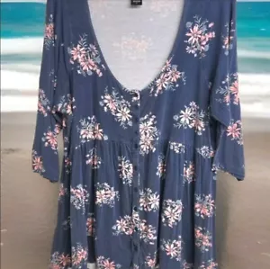 Torrid Damen Kleid Größe 2 Knielang Blau Blumen Rosa Sommerkleid Freizeit Leicht. . - Bild 1 von 9