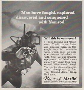 1968 Nemrod Marlin Tauchausrüstung Neoprenanzüge - Taucherwal - Druck Werbefoto