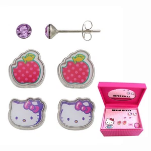 Sanrio HELLO KITTY Cat EARRINGS Set 3 Pair in a Jewelry Gift Box NEW - Picture 1 of 10