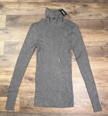 Express Small Gray Silver Knit Long Sleeve Turtle Neck Lightweight Stretch NWT . - Image 1 of 4
