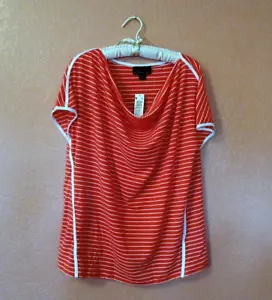 Women's Attention Orange with White Stripe Wide Neck Shirt XL NWT - Picture 1 of 2