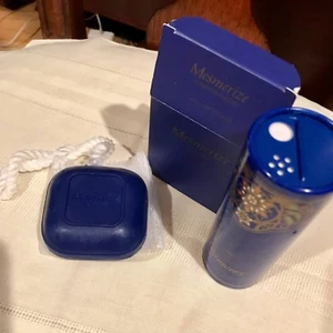 Avon Mesmerize Perfumed Body (Talc 3.5 oz)  & Soap-On-A-Rope (5 oz) - Picture 1 of 3