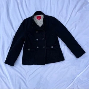 Black Corduroy Double Breasted Coat Jacket Cute Unique Lining SZ XL - Picture 1 of 9