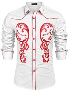 Coofandy Western long sleeve shirt with red embroidery western design NWT - Picture 1 of 1