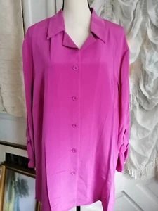 Women Size 20 Silk Blouse Shirt Roll Tab Long Sleeve Purple ANDREA VICCARO - Picture 1 of 3