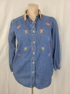 Bobbie Brooks Floral Embroidered Denim Jacket Y2K 90s Leaves Grannycore 18/20W - Picture 1 of 10
